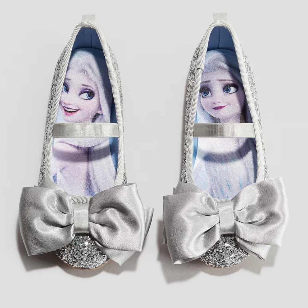 H&M Girls Frozen/ Silver Glitter Ballet Flats. NWT
